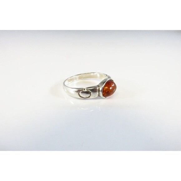 Petite Orange Amber Band Ring Sterling Stackable Ring Style Setting Sz 6.5 - Picture 3 of 6